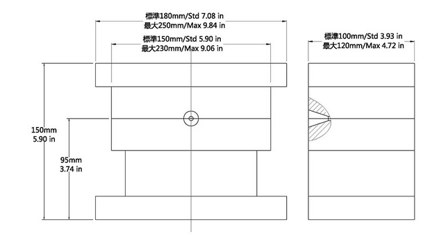 JTT-200R雙工位低壓注塑機(jī)模具尺寸圖